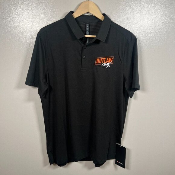 Lululemon Evolution Polo Shirt Mens Size Large Black Outlaw Snax Logo Work - Picture 1 of 10